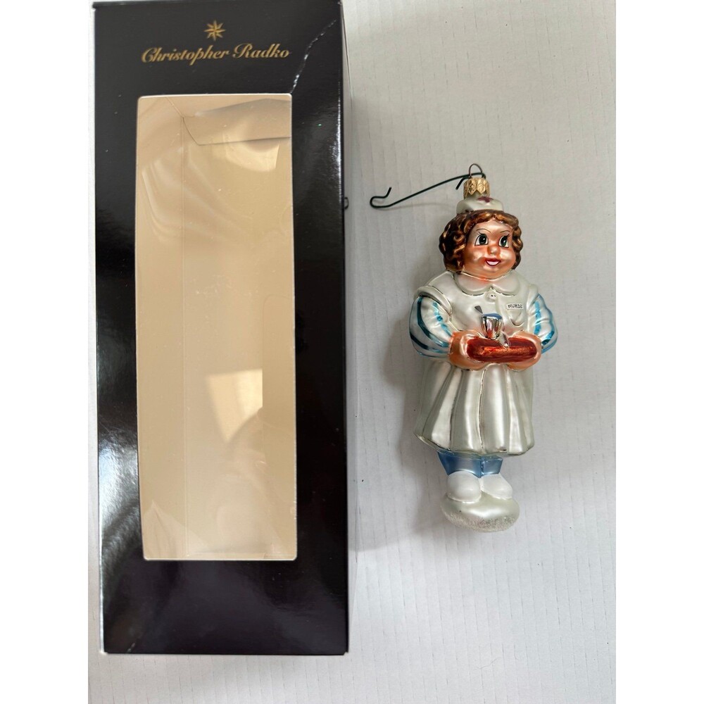 VTG Christopher Radko Nurse Holiday Glass Medical Ornament 1999 Christmas w/ Box